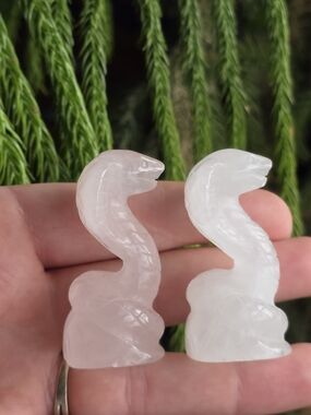 Rose Quartz Clear Quartz Snake Carving 2” Crystal Cobra Figurine Mini Gemstone